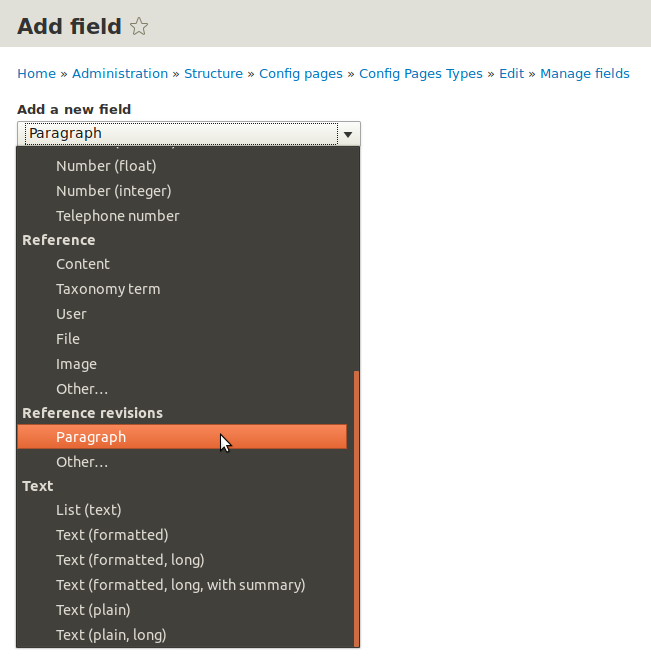 Adding Paragraphs types field to the Config Pages entity.